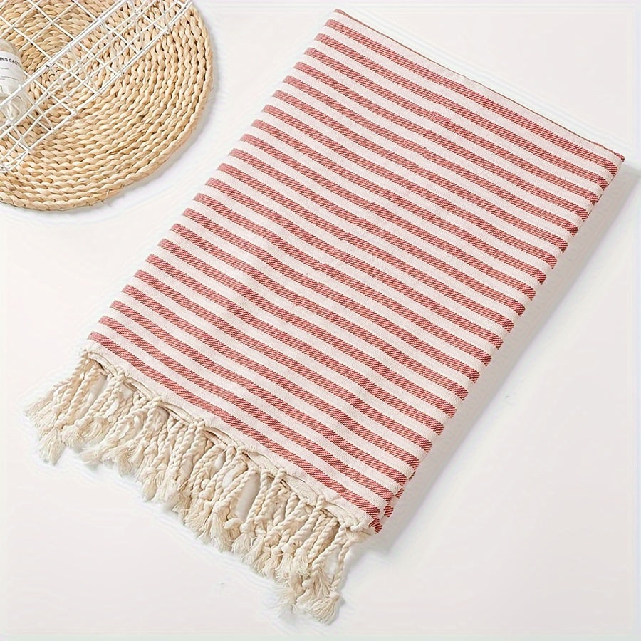 Extra Large Boho Striped Beach Towel with Fringes