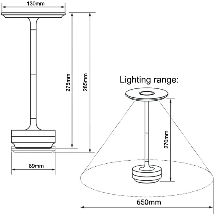 Cordless Dimmable Aluminum Table Lamp - Rechargeable Waterproof Desk Light
