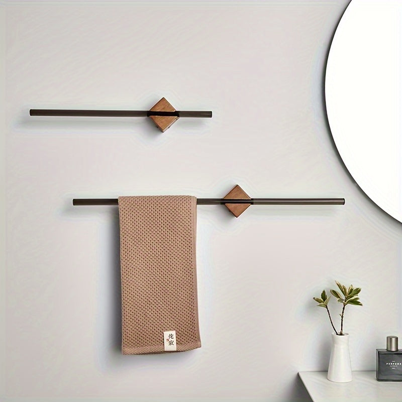 Black Acrylic Wall-Mounted Towel Bar with Wooden Base