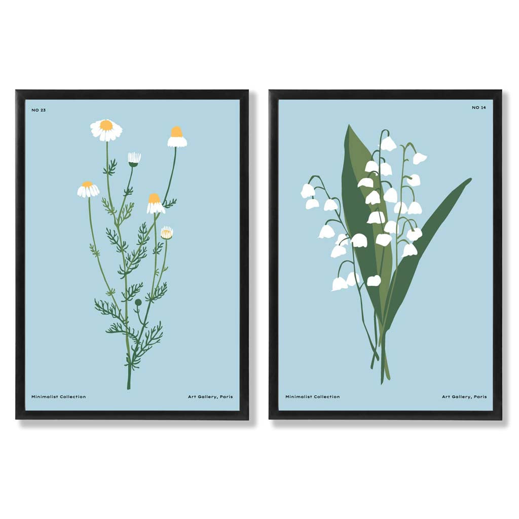 Aqua Blue Wildflower Framed Art Prints Set of 2