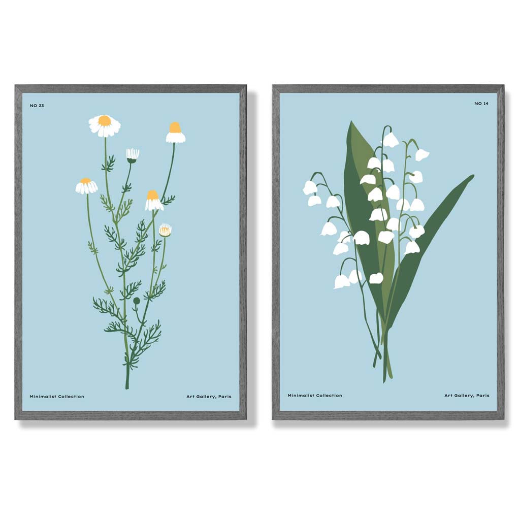 Aqua Blue Wildflower Framed Art Prints Set of 2