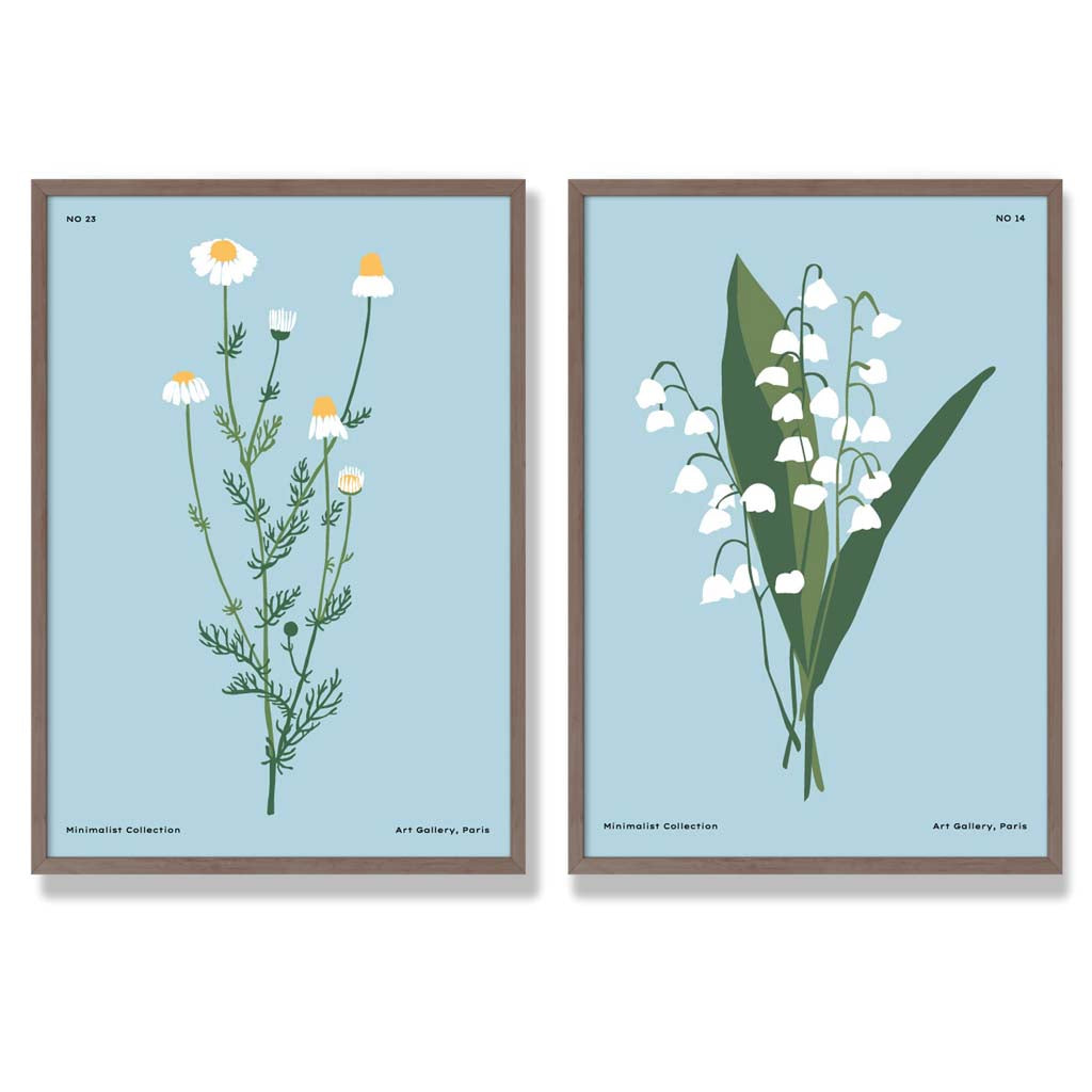 Aqua Blue Wildflower Framed Art Prints Set of 2