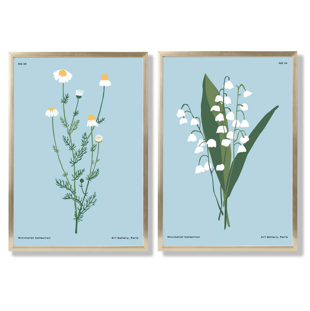 Aqua Blue Wildflower Framed Art Prints Set of 2