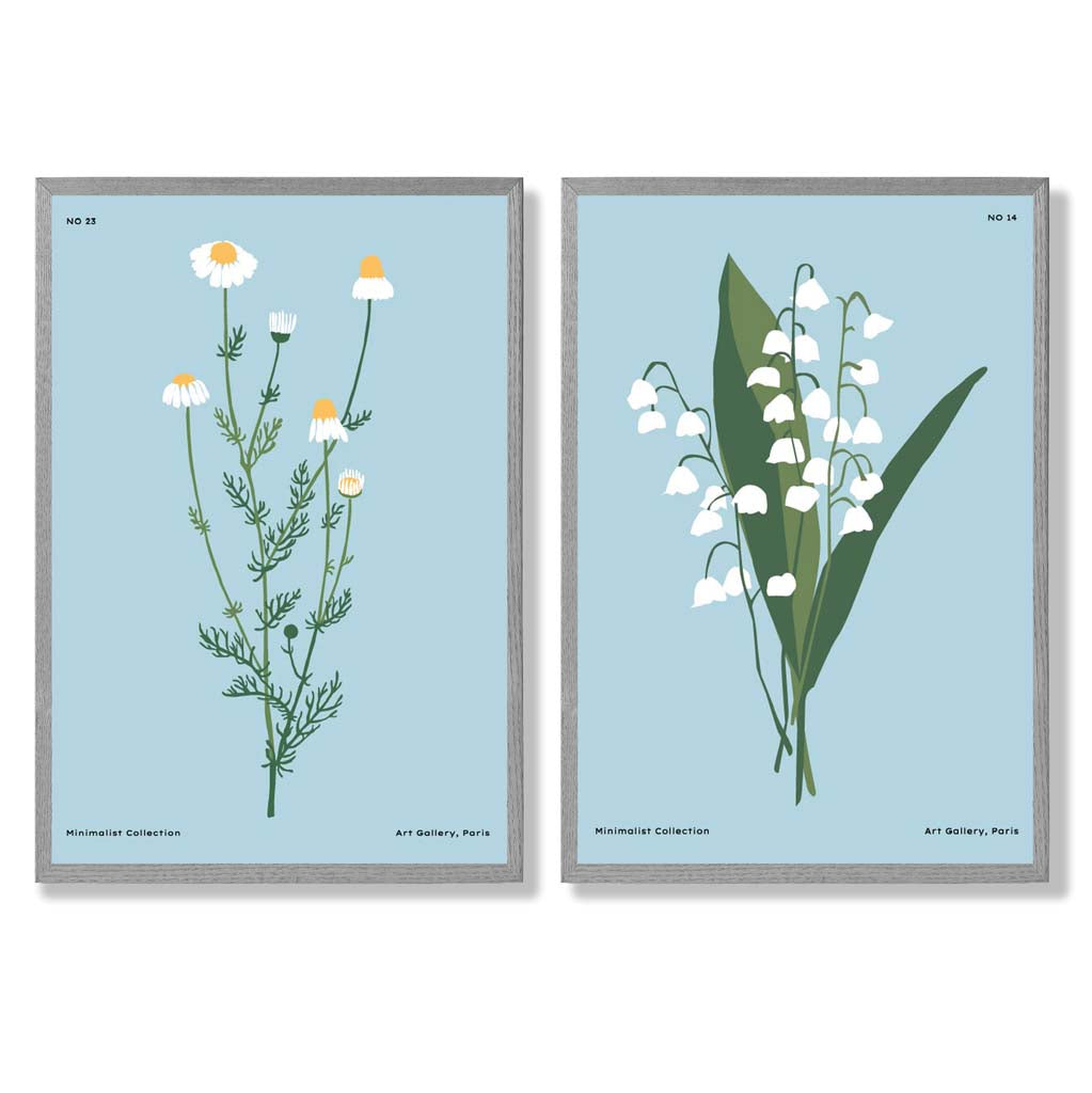 Aqua Blue Wildflower Framed Art Prints Set of 2