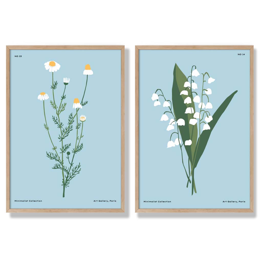 Aqua Blue Wildflower Framed Art Prints Set of 2