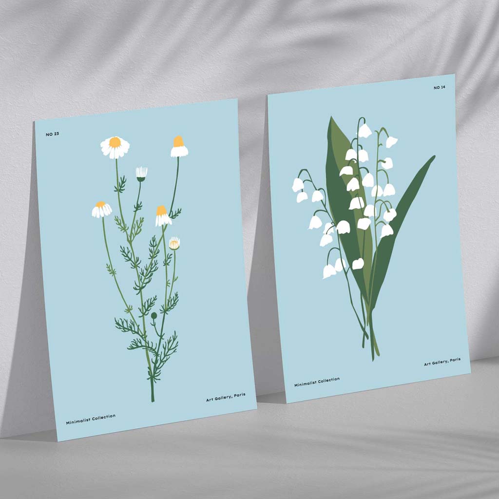 Aqua Blue Wildflower Framed Art Prints Set of 2