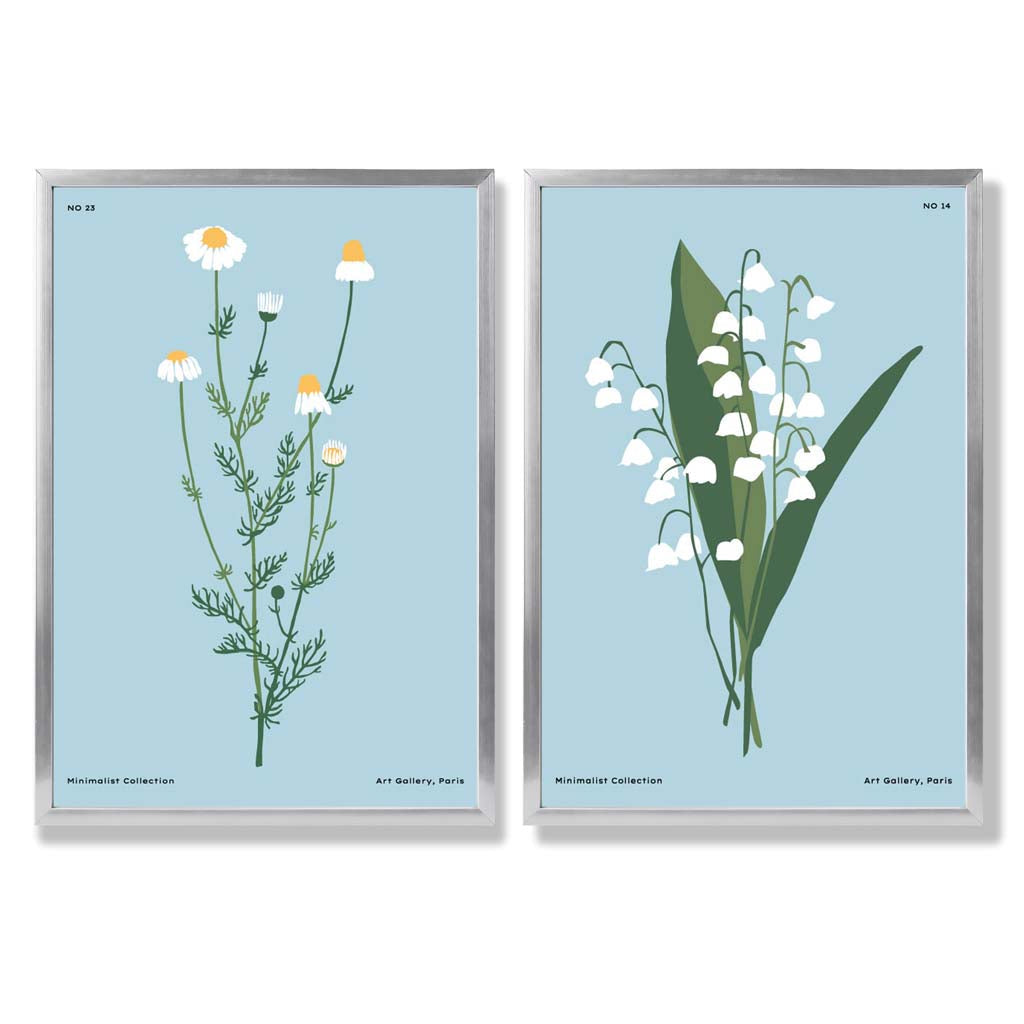 Aqua Blue Wildflower Framed Art Prints Set of 2