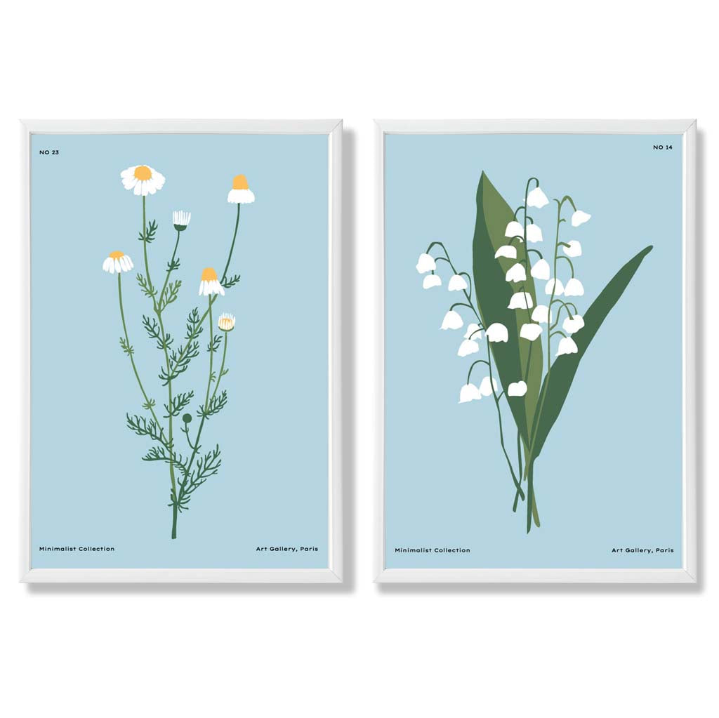 Aqua Blue Wildflower Framed Art Prints Set of 2