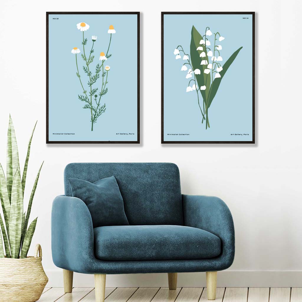 Aqua Blue Wildflower Framed Art Prints Set of 2