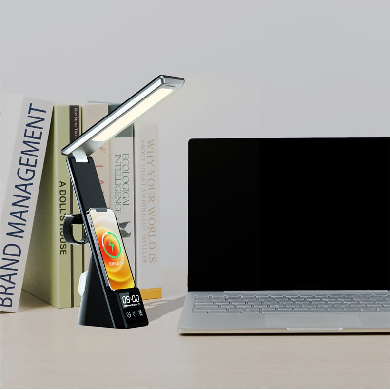 LED Desk Lamp with Wireless Charger and Alarm Clock