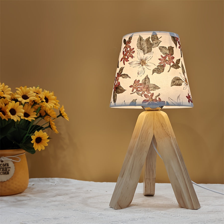 Elegant Floral LED Table Lamp with Wooden Base