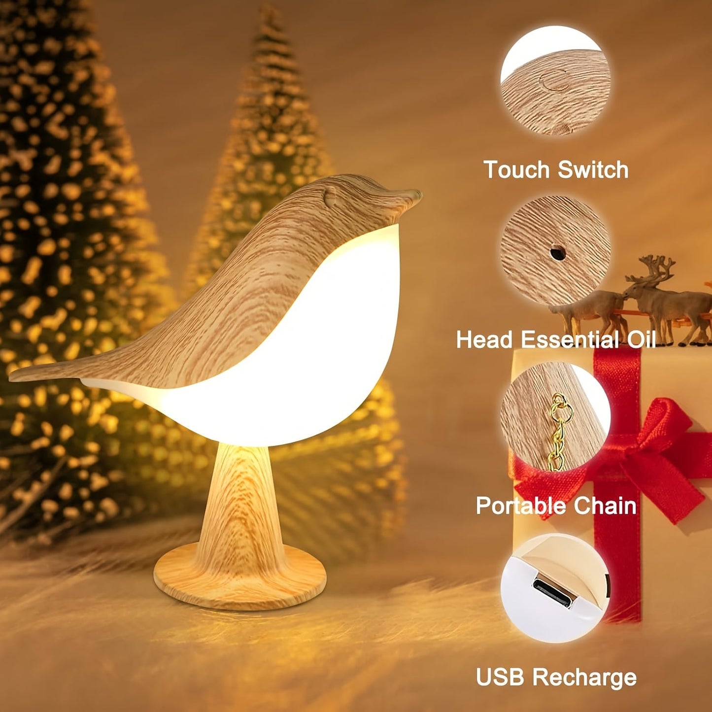USB Rechargeable LED Bird Table Lamp with Dimmable Light