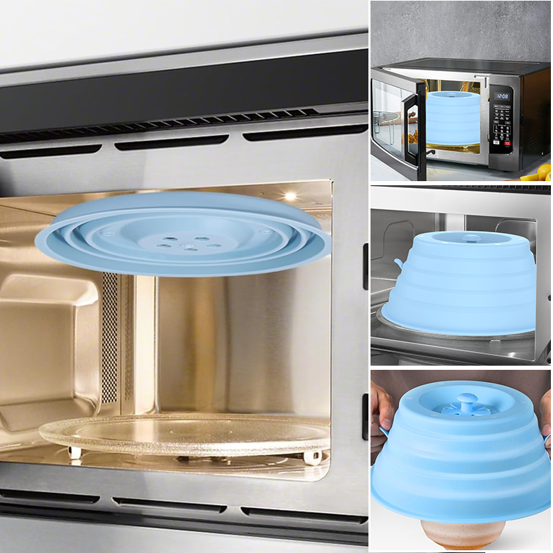 Collapsible Magnetic Silicone Microwave Cover with Steam Vents