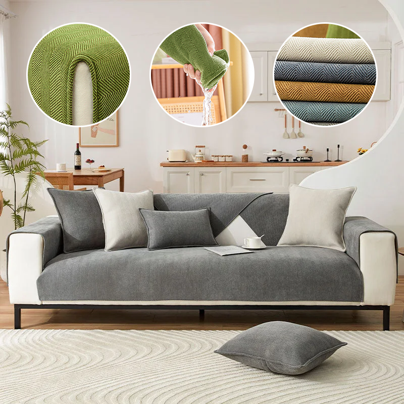 Herringbone Chenille Sofa Cover for Pet and Stain Protection
