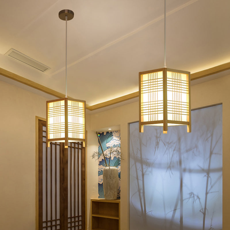 Japanese Square Wooden Lantern with Soft LED Light