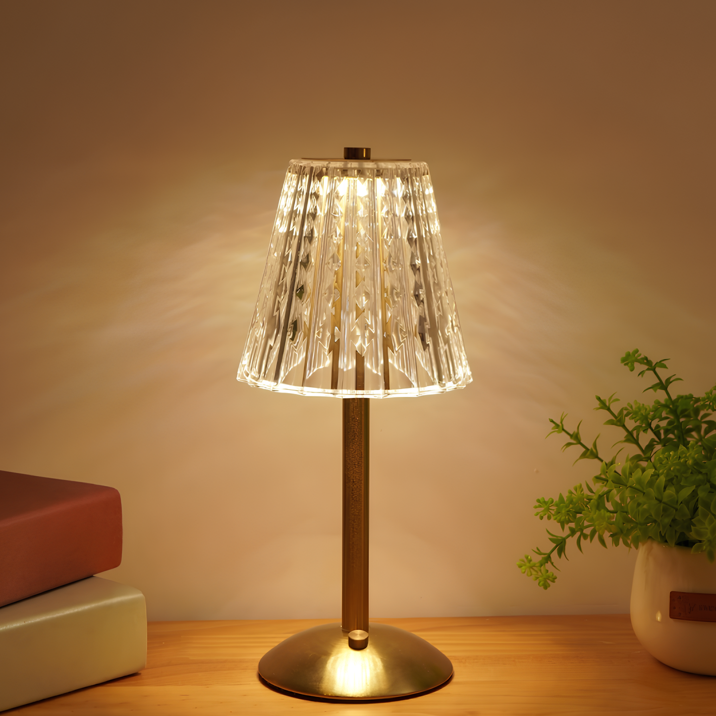 Rechargeable Golden Crystal Table Lamp with Touch Control
