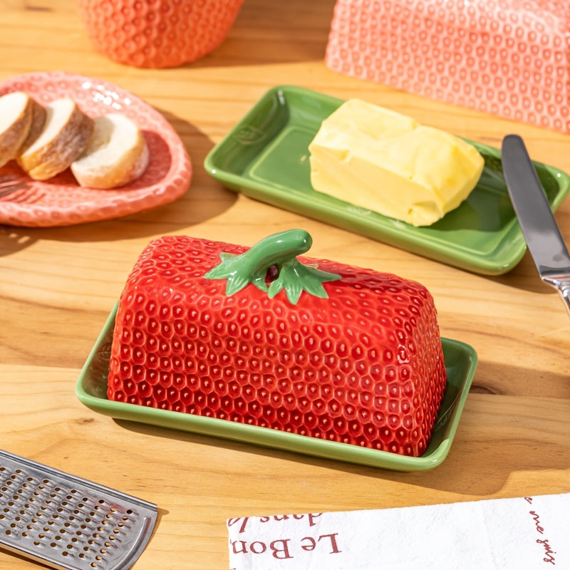 Strawberry Ceramic Butter Dish with Lid