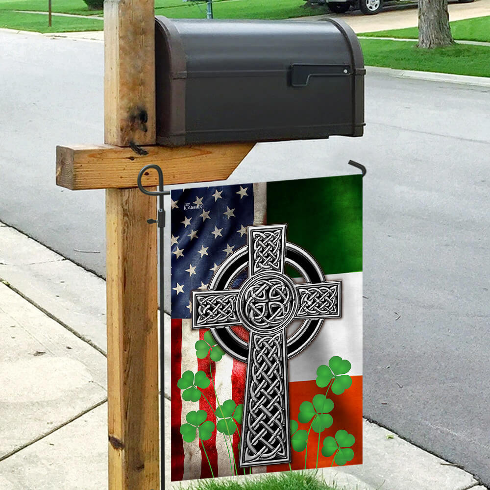 Celtic Irish Flag with Cross and Shamrocks