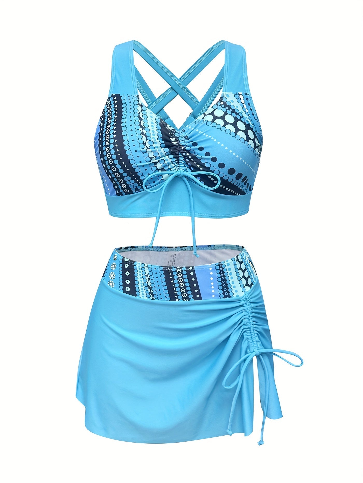 Polka Dot V-Neck Tankini Set with Skirt for Women