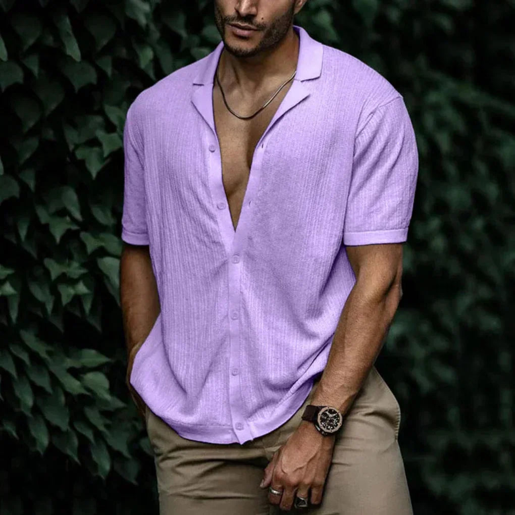 Breathable Linen Short Sleeve Men's Shirt with Button Closure