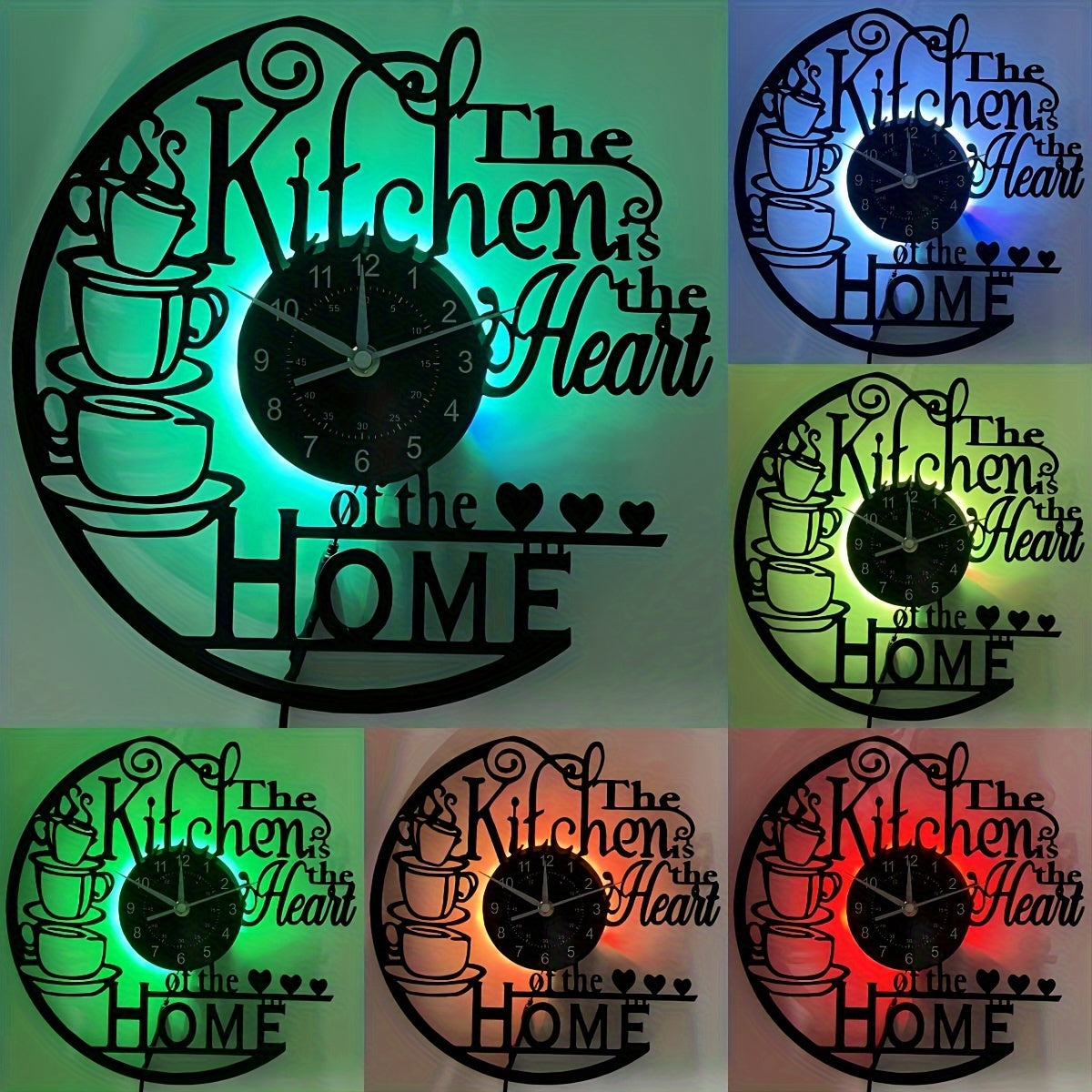 Color-Changing Kitchen Wall Clock with Coffee Cup Design