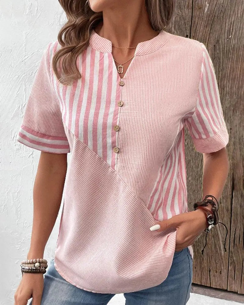 Women's Lightweight Striped Blouse with Button Details