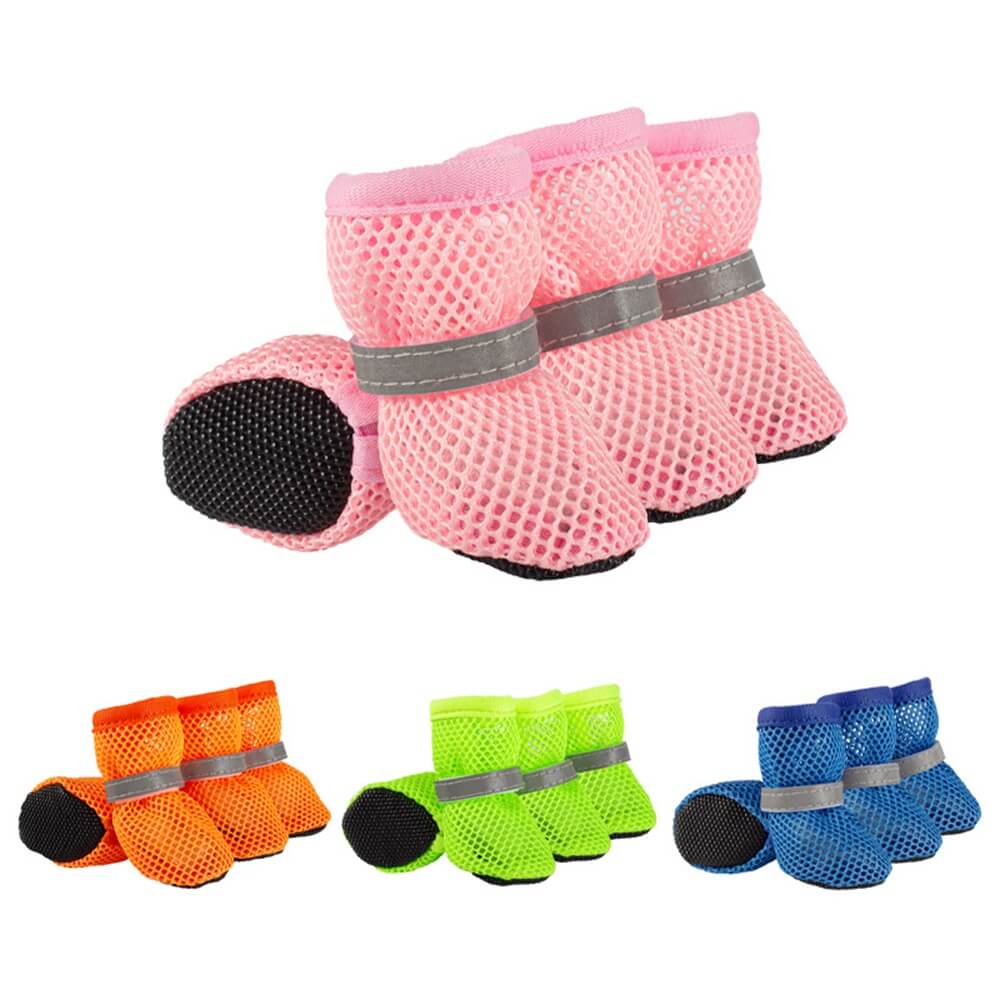 Breathable Mesh Dog Shoes with Reflective Straps and Non-Slip Sole