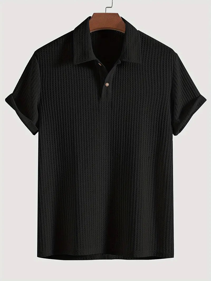 Men's Ribbed Polo Shirt - Breathable Lightweight Summer Casual Wear