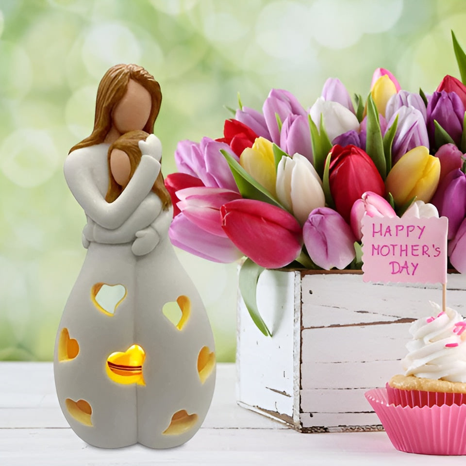 Mother Daughter Candle Holder - Embrace Glow Decorative Accent