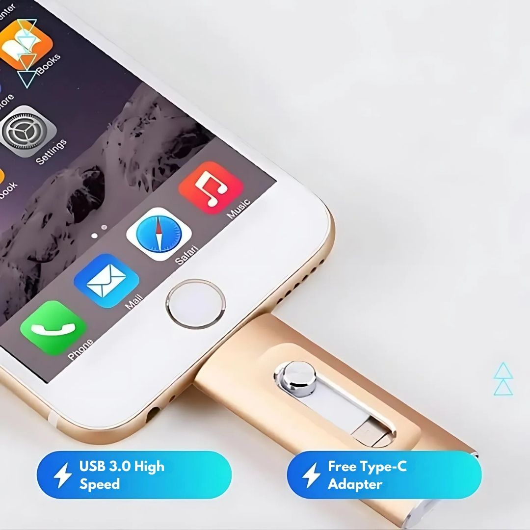 3-in-1 USB Stick with USB 3.0, OTG, and Type C Adapters