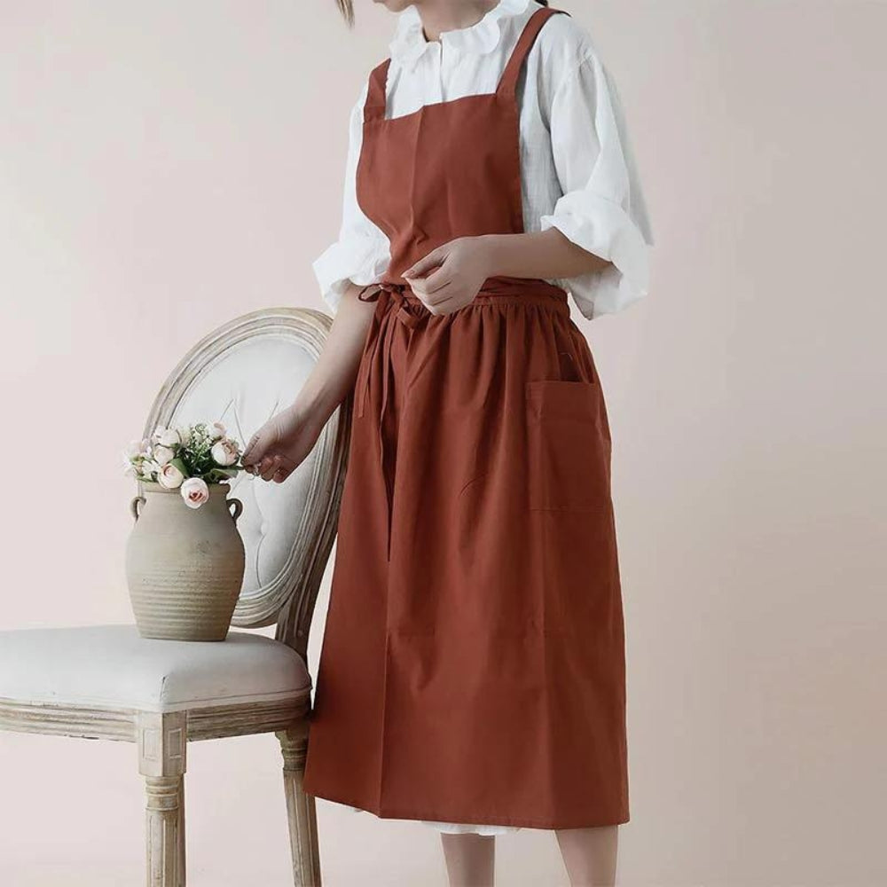 Cotton Cross-Back Apron with Pockets