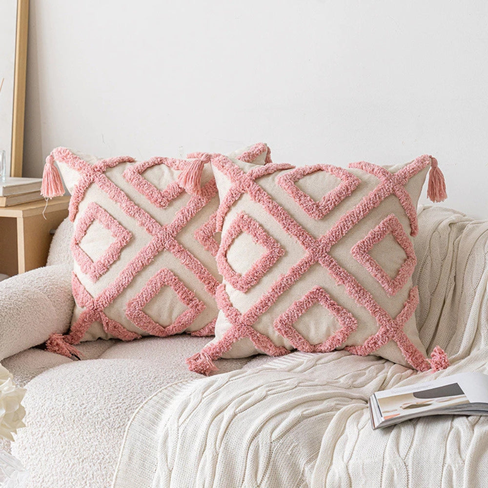 Boho Floral Chenille Cushion with Tassels