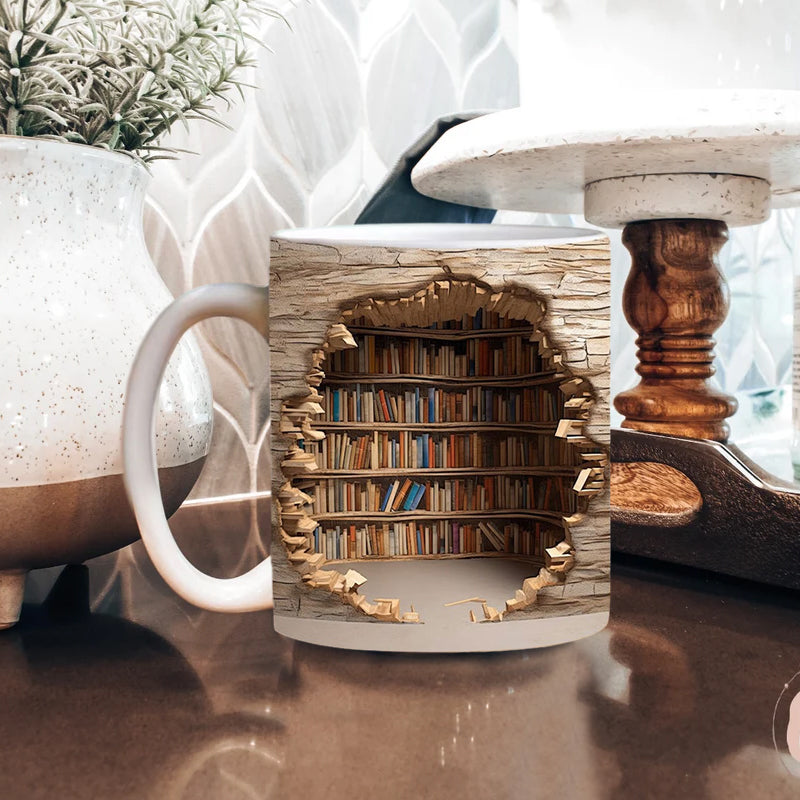 3D Ceramic Library Mug for Book Lovers