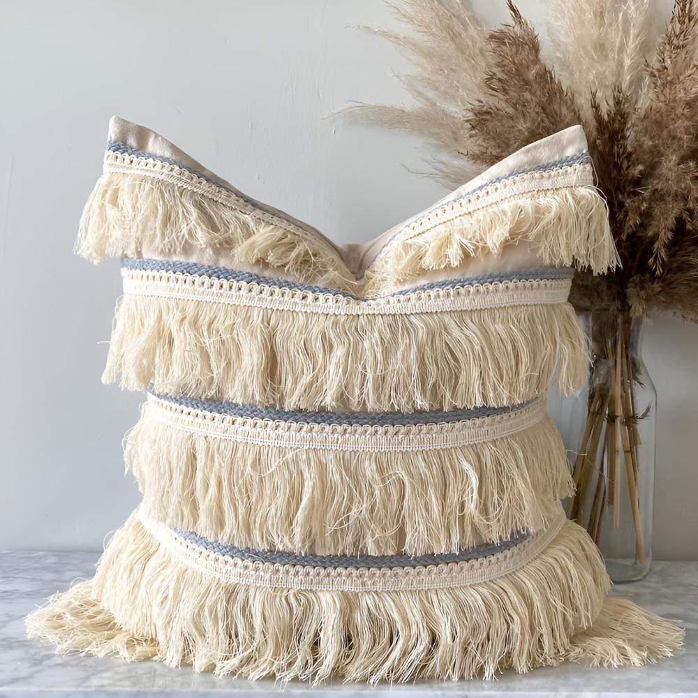 Bohemian Fringe Tassel Cushion Covers in Soft Linen