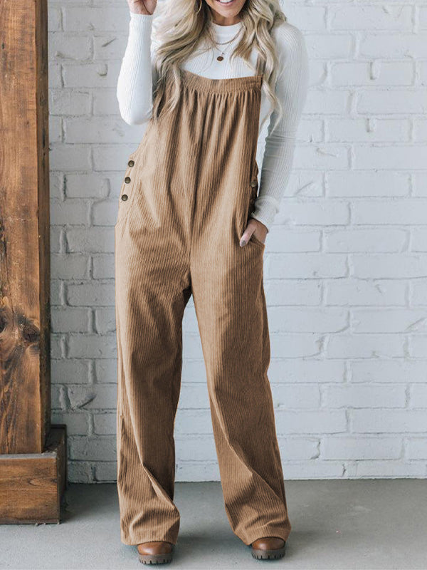 Cozy Ribbed Corduroy Loose Fit Overalls with Adjustable Straps