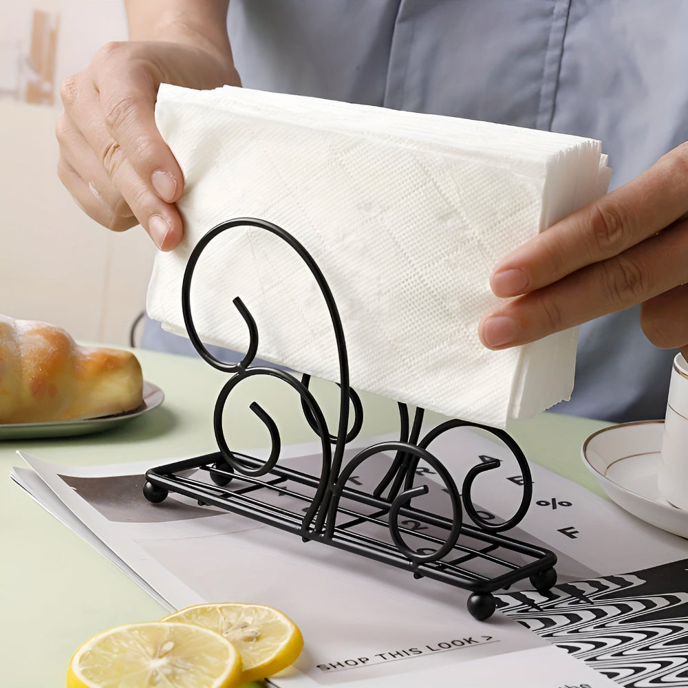 Stylish Iron Swirl Napkin Holder with Anti-Slip Base