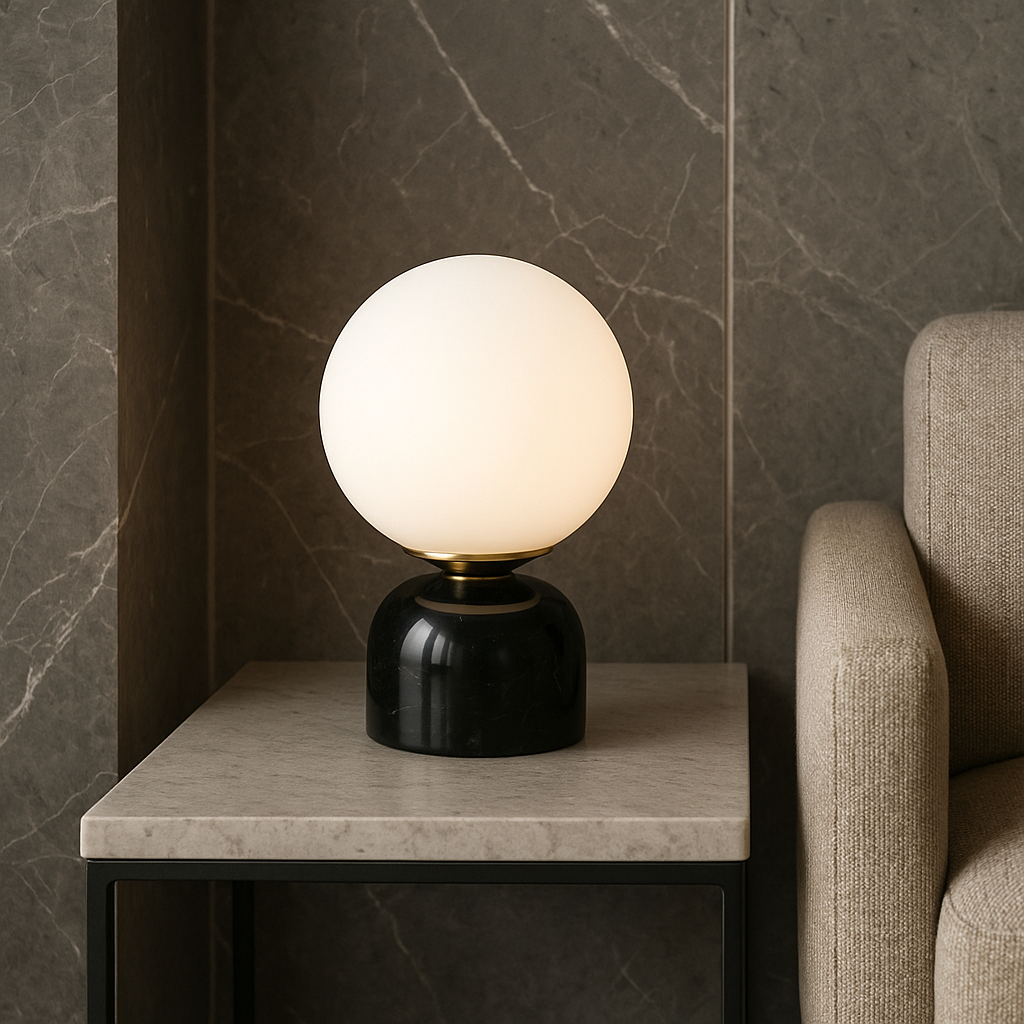 Marble Table Lamp with Glass Shade – Scandinavian Minimalist Design