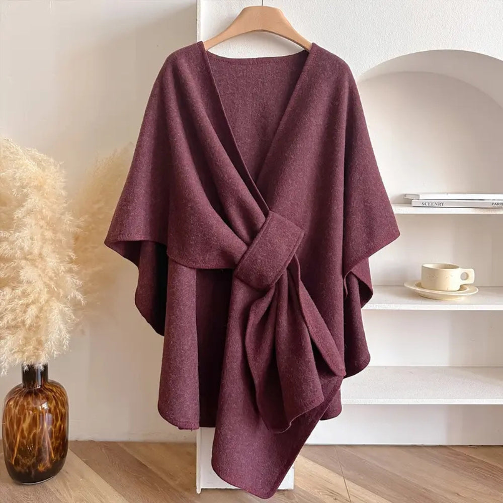 Windproof Women's Shawl Coat - Luxurious Acrylic Poncho
