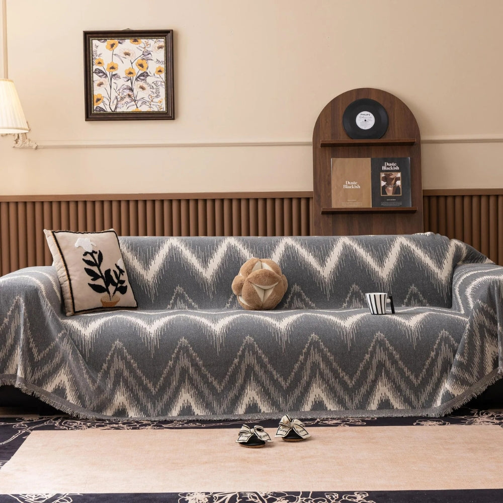 Ochre Chevron Textured Chenille Sofa Cover