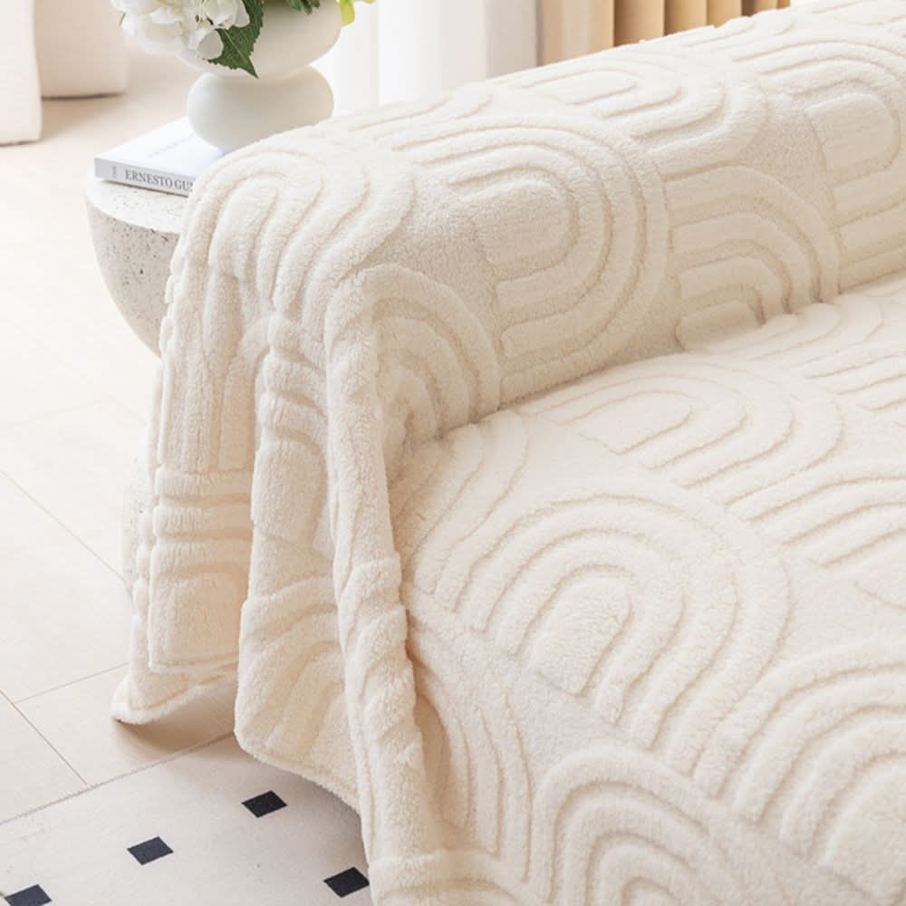 Plush Microfiber Sofa Cover with Curves Pattern