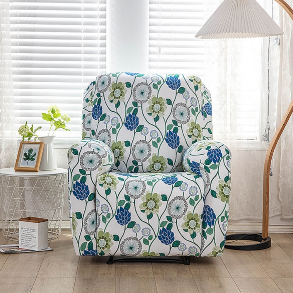 Floral Stretch Recliner Sofa Cover with Side Pockets