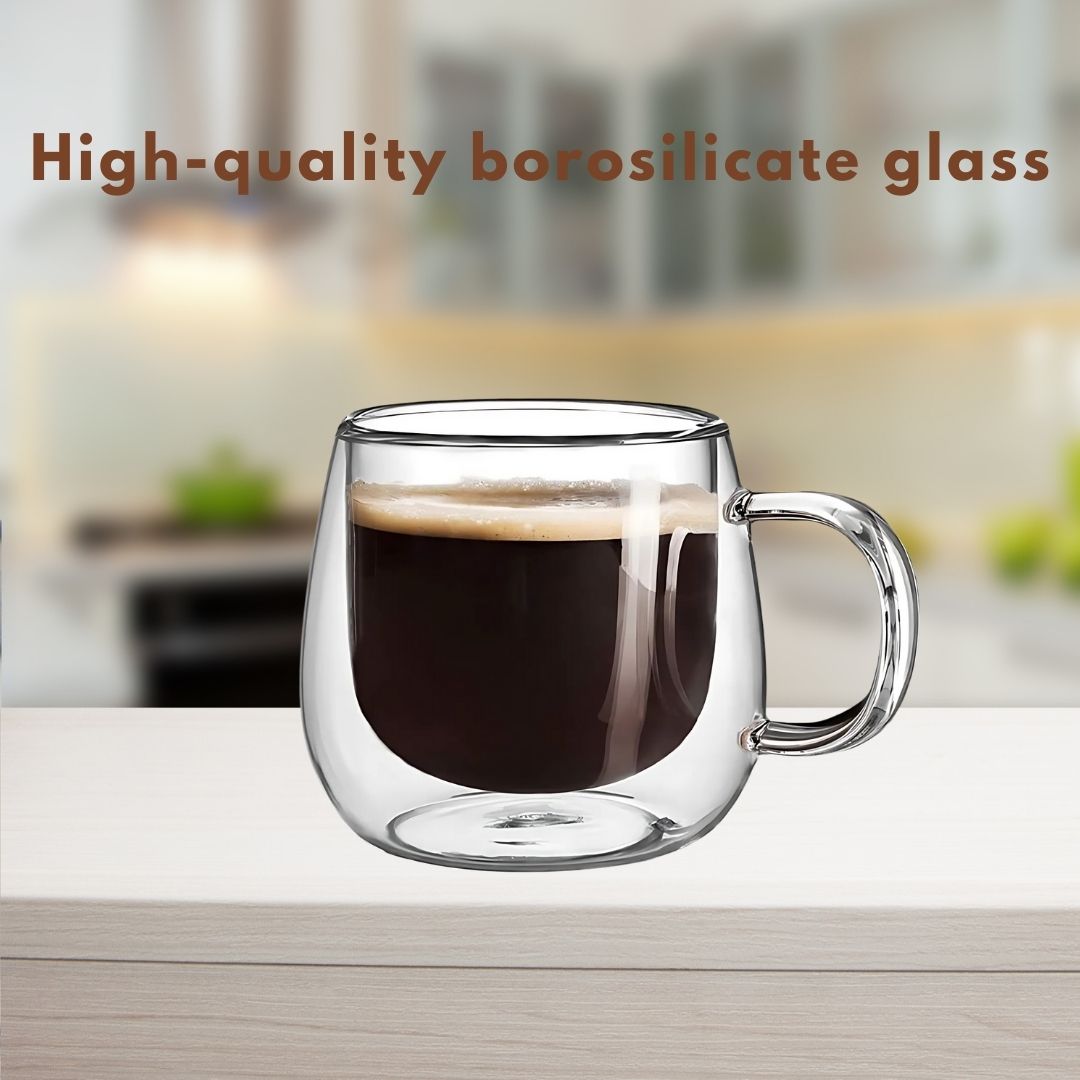 Double-Walled Borosilicate Glass Mugs Set for Hot and Cold Drinks
