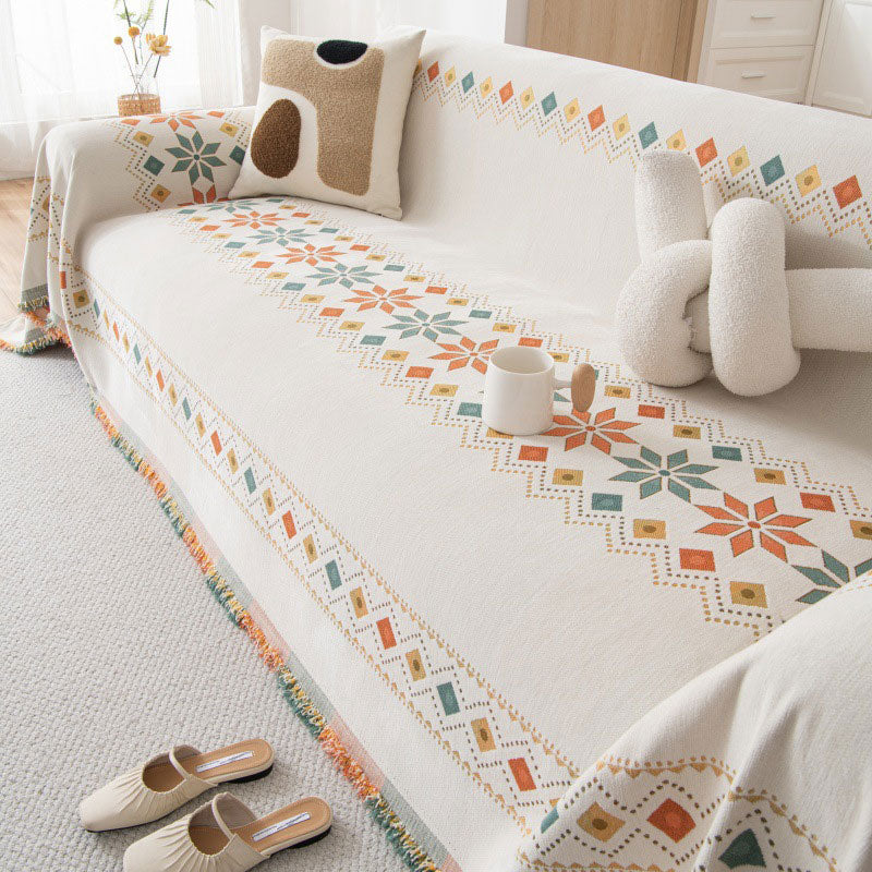 Bohemian Double-Sided Chenille Sofa Cover with Tassels