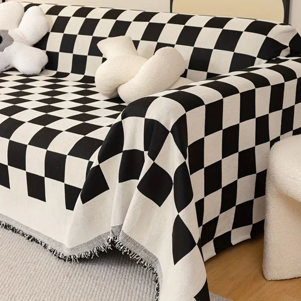 Checkerboard Chenille Anti-Scratch Sofa Cover