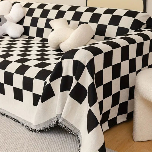 Checkerboard Chenille Anti-Scratch Sofa Cover