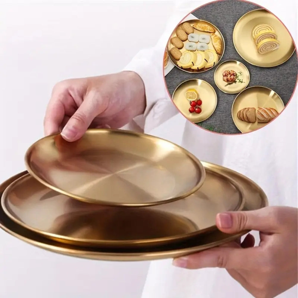 Golden Stainless Steel Serving Plates - Elegant & Rust-Resistant