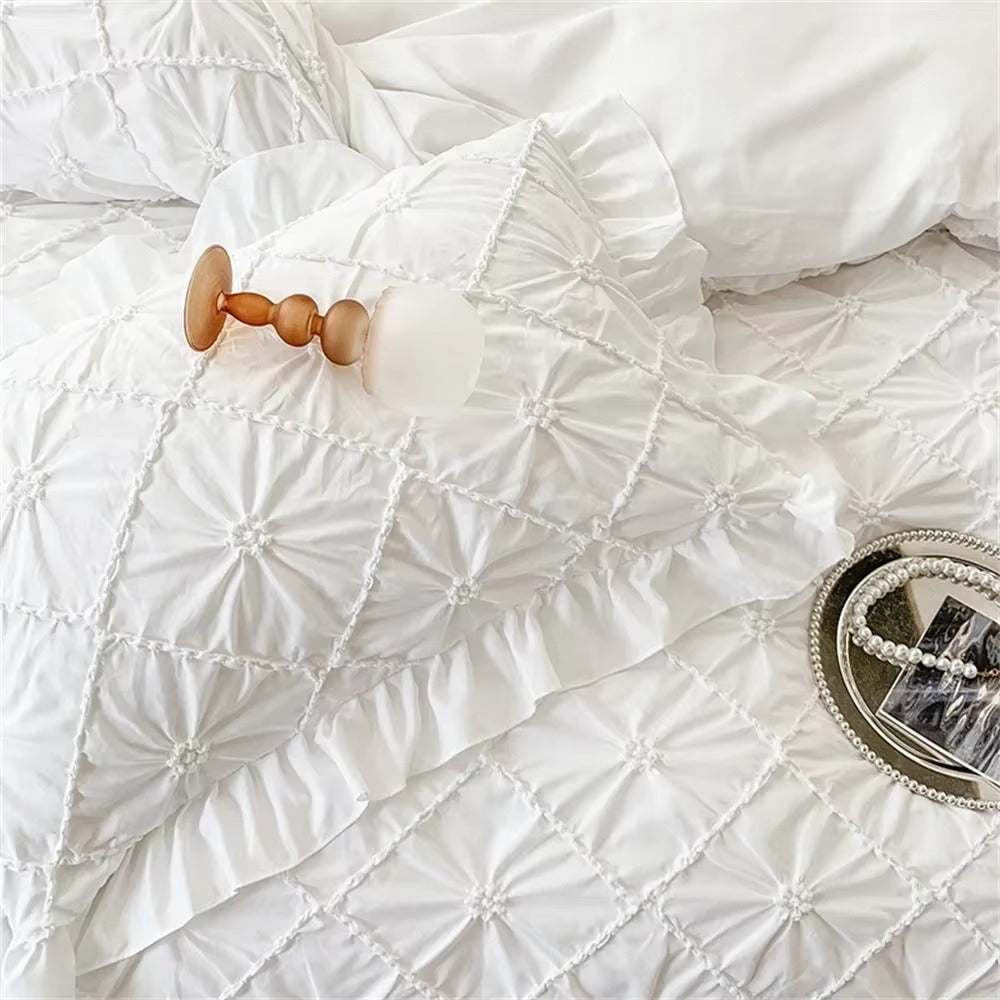 Cotton Plush Ruffle Bedding Set with Pinch Pleats