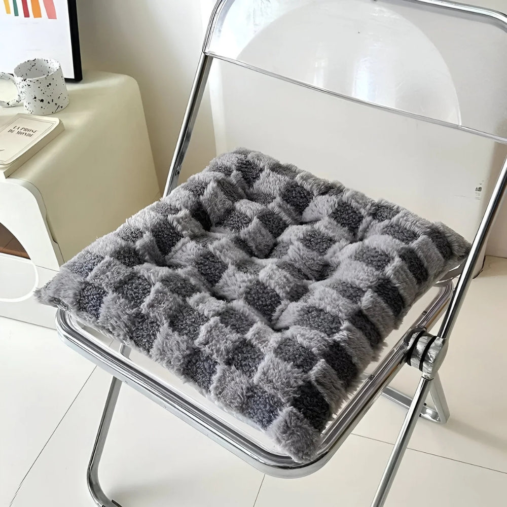 Fuzzy Checkered Fur Padded Seat Cushion