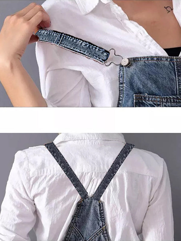Distressed Denim Overalls Dress with Back Slit