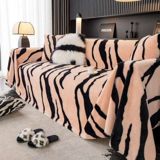 Zebra Print Fleece Sofa Cover